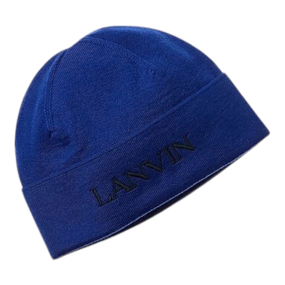 LANVIN LOGO EMBROIDERY WOOL HAT- BLUE - Picture 3 of 11